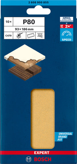EXPERT C470 Sandpaper with 8 holes for Orbital Sanders 93 x 186 mm, G 80 10-pc - 0