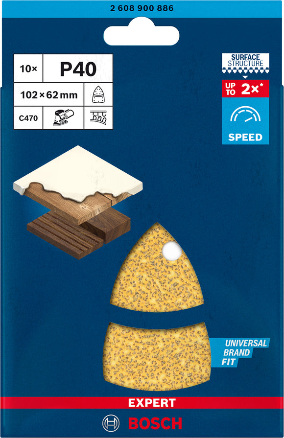 EXPERT C470 Sandpaper with 11 holes for Multi Sanders 102 x 62 mm, 93 mm, G 40 10-pc