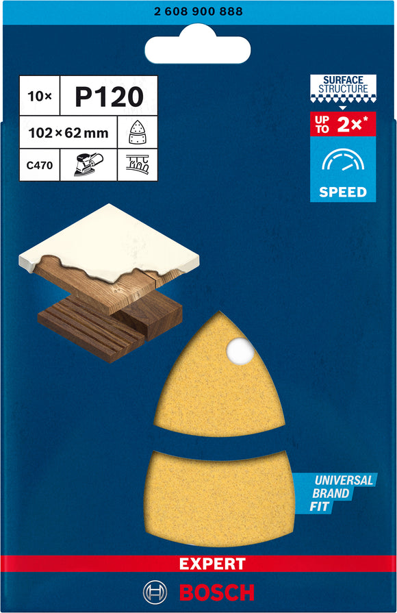 EXPERT C470 Sandpaper with 11 holes for Multi Sanders 102 x 62 mm, 93 mm, G 120 10-pc