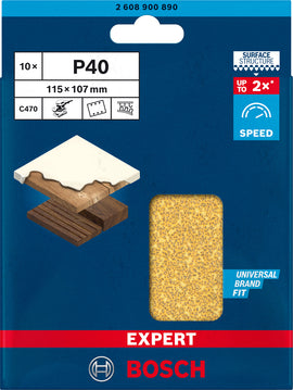 EXPERT C470 Sandpaper with 6 holes for Orbital Sanders 115 x 107 mm, G 40 10-pc - 0