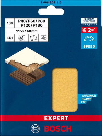 EXPERT C470 Sandpaper Set for Orbital Sanders 115 x 140 mm, G 2x40/2x60/2x80/2x120/2x180 10-pc - 0