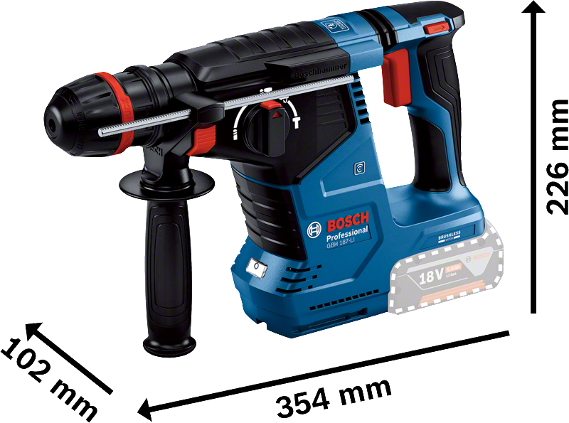Bosch Cordless Rotary Hammers 1-2KG GBH 187-LI Solo excl Battery & Charger - 0