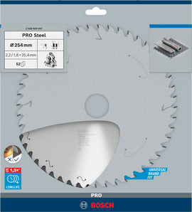 PRO Steel Circular Saw Blade, Corded, 254 x 2.2 x 25.4 mm, T52 - 0