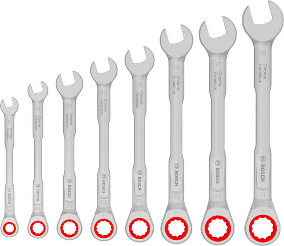 Bosch Ratchet Combination Wrench Set, 8-19 mm, 8 pcs