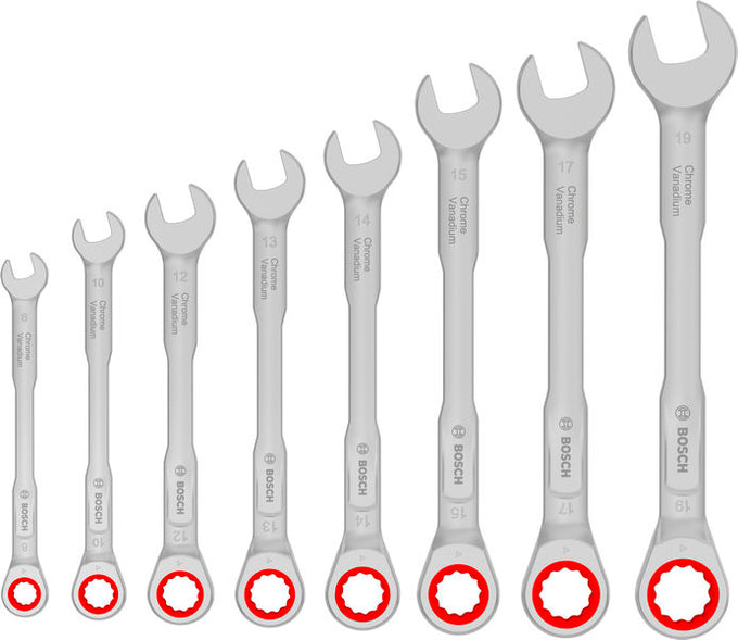 Bosch Ratchet Combination Wrench Set, 8-19 mm, 8 pcs
