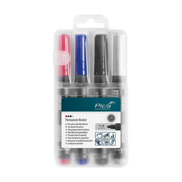 Pica Permanent Marker 4 Piece Set 1-4mm Ass. Colors with Instant - White - image 01
