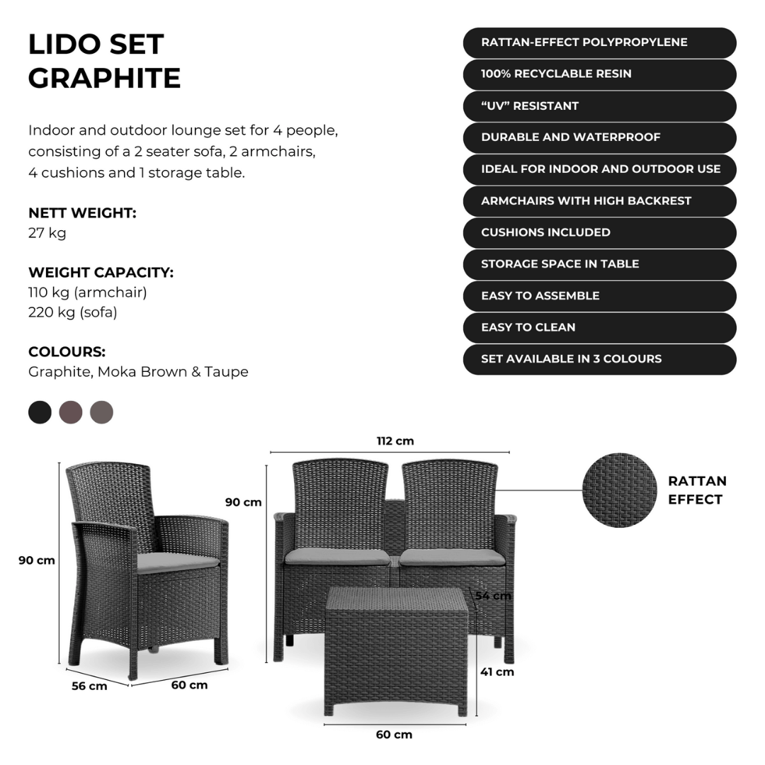 Image of a ECONOFURN Lido 4 Piece Patio Set - Graphite 2