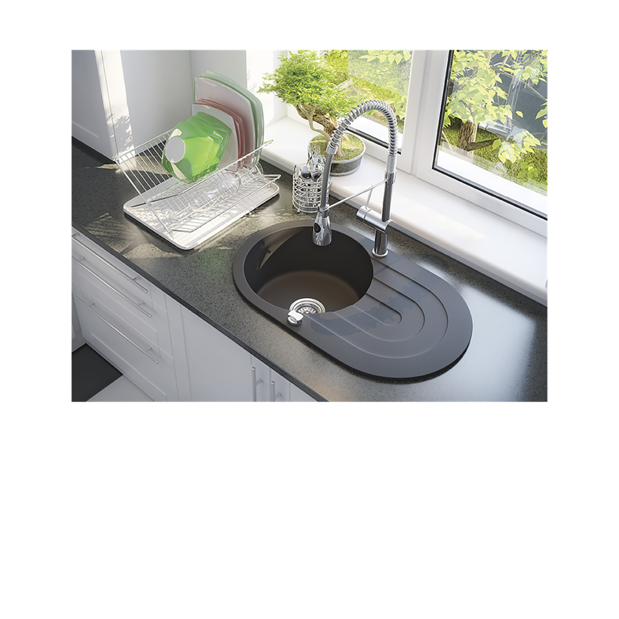Laveo Dafne Granite Sink 1 Bowl with Full Drainer Round