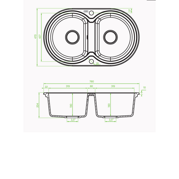Laveo Dafne Granite Sink 2 Bowl