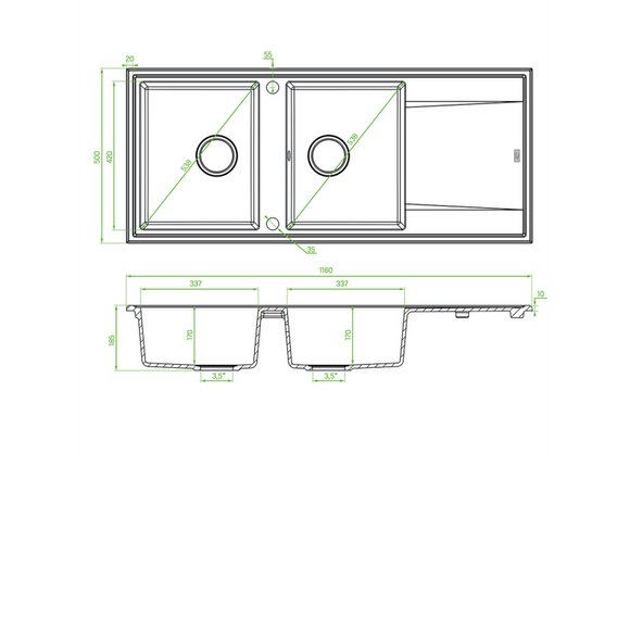 Laveo Megalo Granite Sink 2 Bowl with Drainer
