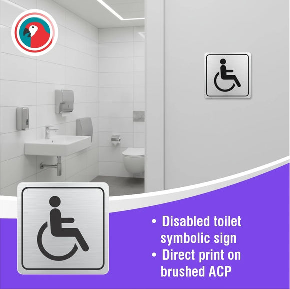 Parrot Sign Symbolic 150x150mm Black Printed Disabled Toilet Sign On Brushed Aluminum Acp - image 02