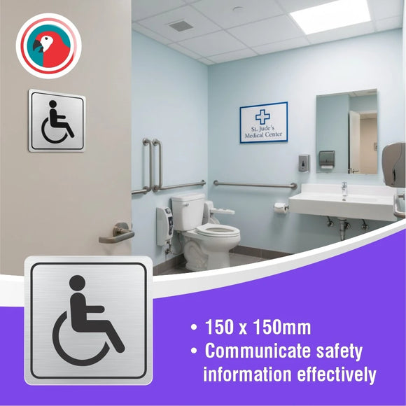 Parrot Sign Symbolic 150x150mm Black Printed Disabled Toilet Sign On Brushed Aluminum Acp - image 06