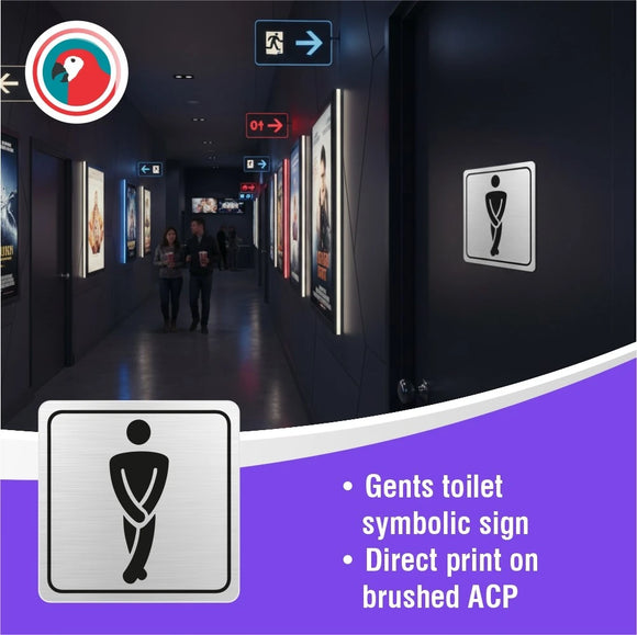 Parrot Sign Symbolic 150x150mm Black Printed Gents Toilet Sign On Brushed Aluminum Acp - image 05