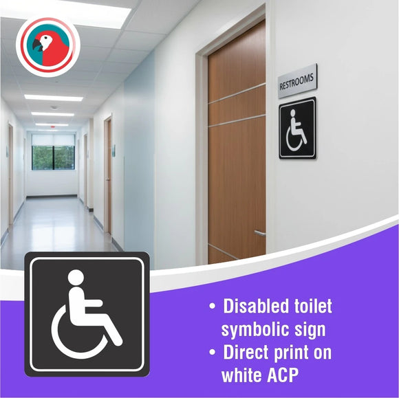 Parrot Sign Symbolic 150x150mm Black Printed Disabled Toilet Sign On White Acp - image 05