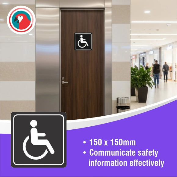 Parrot Sign Symbolic 150x150mm Black Printed Disabled Toilet Sign On White Acp - image 07