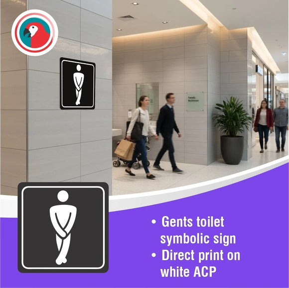 Parrot Sign Symbolic 150x150mm Black Printed Gents Toilet Sign On White Acp - image 02