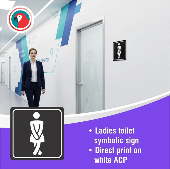 Parrot Sign Symbolic 150x150mm Black Printed Ladies Toilet Sign On White Acp - image 02