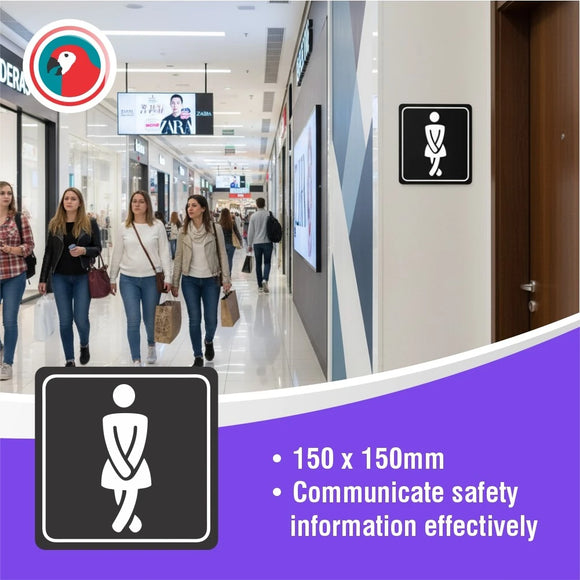 Parrot Sign Symbolic 150x150mm Black Printed Ladies Toilet Sign On White Acp - image 03