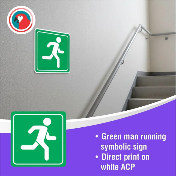 Parrot Sign Symbolic 150x150mm Green Running Man Sign On White Acp - image 05