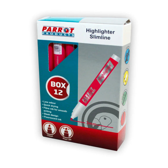 Parrot Marker Highlighter Slimline Box 12 Pink - image 01