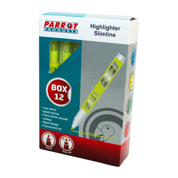 Parrot Marker Highlighter Slimline Box 12 Yellow - image 01