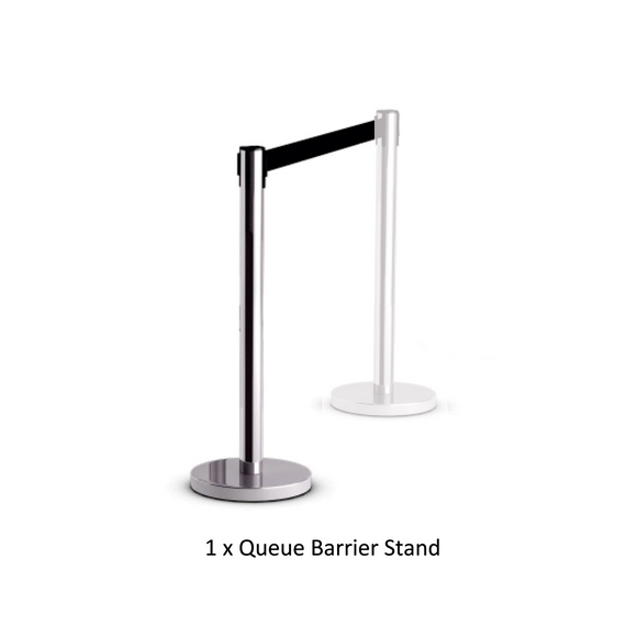 Image of Retractable Queue Barrier Chrome With Black Belt 910X320Mm