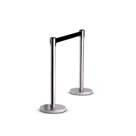 Image of Retractable Queue Barrier Chrome With Black Belt 910X320Mm - Box Of 2