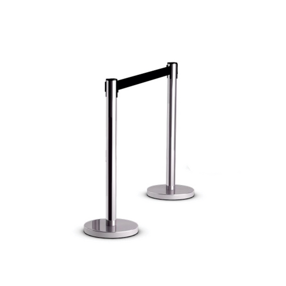 Image of Retractable Queue Barrier Chrome With Black Belt 910X320Mm - Box Of 2