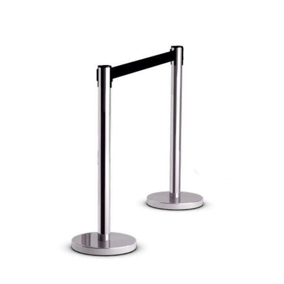 Parrot Retractable Queue Barrier Chrome With Black Belt 910X320mm - Box Of 2 - image 01