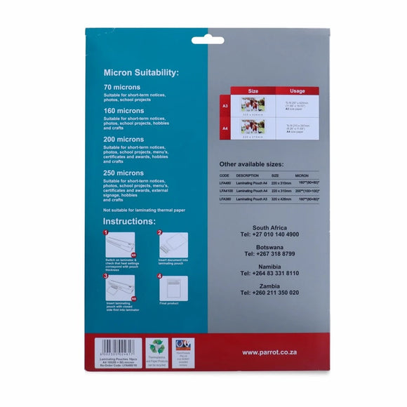 Parrot Laminating Pouch A4 220X310 160(80+80) Mic Box 100 - image 07