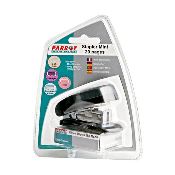 Image of Stapler Plastic Mini Black + Staples (1000X26/6)