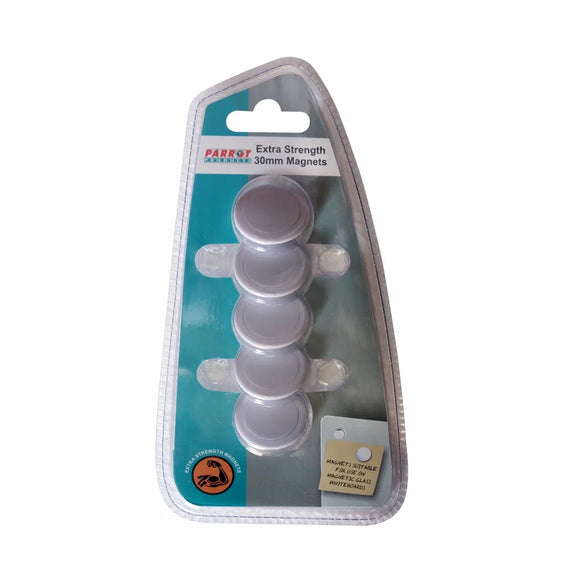 Parrot Magnets Circle Extra Strong 30mm (5/Card) White - image 01