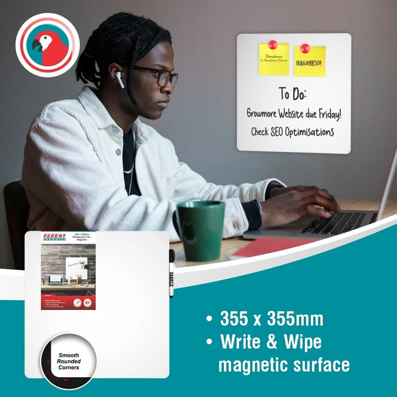 Parrot Whiteboard Tile Magnetic 355X355mm White - image 01