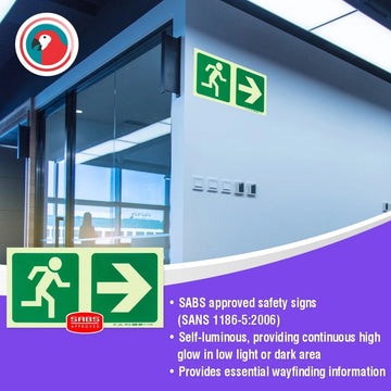 Parrot Photoluminescent 190mm Safety Sign -E1-Running Man+Arrow Right - image 02