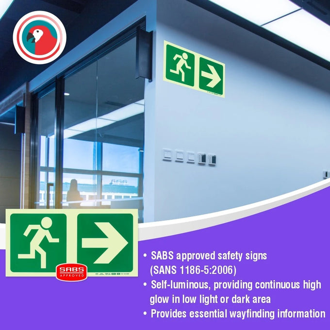 Parrot Photoluminescent 190mm Safety Sign -E1-Running Man+Arrow Right - image 02