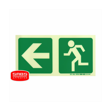 Image of Photoluminescent 190Mm Safety Sign -E2-Arrow Left+Running Man