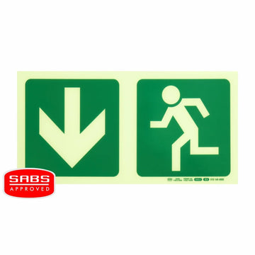 Parrot Photoluminescent 190mm Safety Sign -E3-Arrow Down+Running Man - image 01
