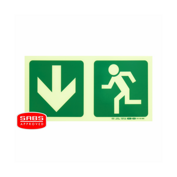 Image of Photoluminescent 190Mm Safety Sign -E3-Arrow Down+Running Man