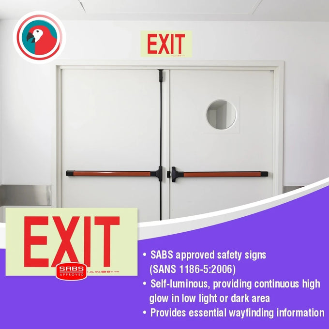 Parrot Photoluminescent 190mm Safety Sign -E6-Exit - image 01