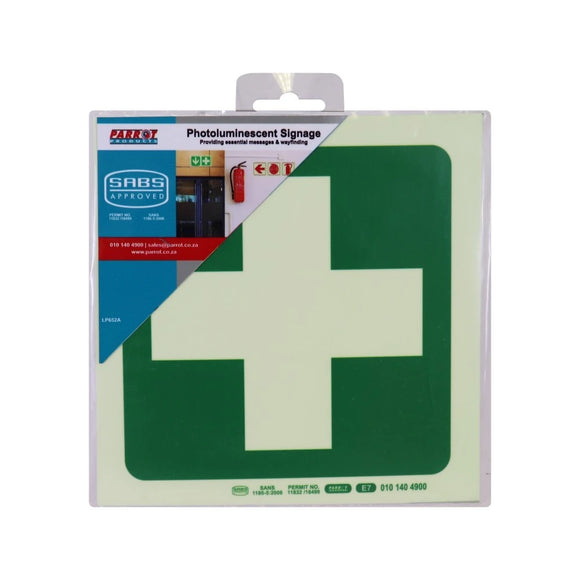 Parrot Photoluminescent 190mm Safety Sign -E7-Green Cross - image 02