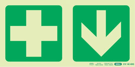 Parrot Photoluminescent 190mm Safety Sign -E7A-Green Cross+Arrow Down - image 01