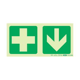 Image of Photoluminescent 190Mm Safety Sign -E7A-Green Cross+Arrow Down
