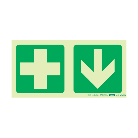 Image of Photoluminescent 190Mm Safety Sign -E7A-Green Cross+Arrow Down