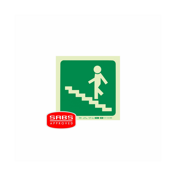 Image of Photoluminescent 190Mm Safety Sign -E9-Running Man On Stairs Going Up And Left
