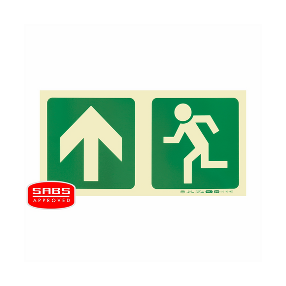 Image of Photoluminescent 190Mm Safety Sign -E10-Arrow Up+Running Man