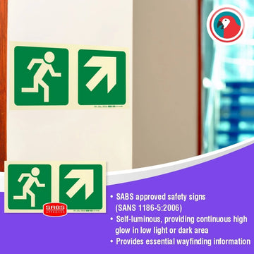 Parrot Photoluminescent 190mm Safety Sign -E11-Running Man+Diagonal Arrow Up And Right - image 02