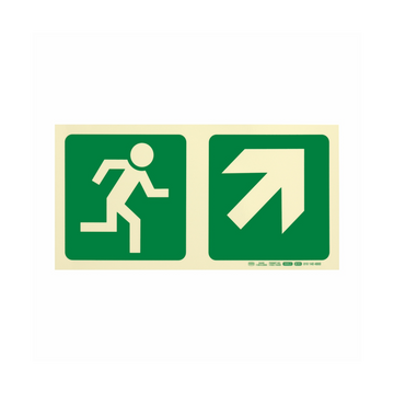 Image of Photoluminescent 190Mm Safety Sign -E11-Running Man+Diagonal Arrow Up And Right
