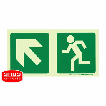Parrot Photoluminescent 190mm Safety Sign -E12-Diagonal Arrow Up And Left+Running Man - image 01