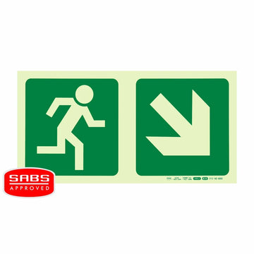 Parrot Photoluminescent 190mm Safety Sign -E13-Running Man+Diagonal Arrow Down And Right - image 01