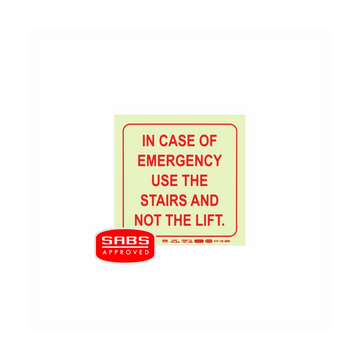 Image of Photoluminescent 190Mm Safety Sign -E15-In Case Of Emergency Use The Stairs And Not The Lift